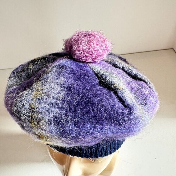 Vintage Ochcarro Purple Plaid Mohair wool Beret S - Picture 9 of 9